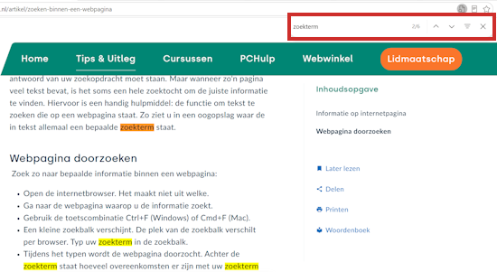 Informatie op webpagina zoeken Informatie op webpagina zoeken